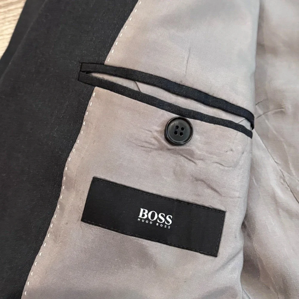Hugo Boss Blazer Mens 38S Black Super 100 Virgin Wool Pasolini Movie Sport Coat